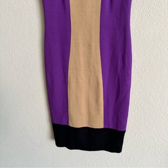 Cache Women's Size 2 Purple Black Tan Contour Colorblock Dress SheathFitted! - Picture 5 of 10